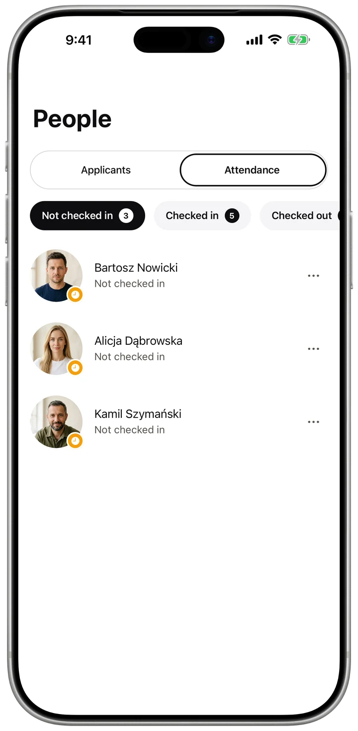 Attendance scanning on location in the Casty app