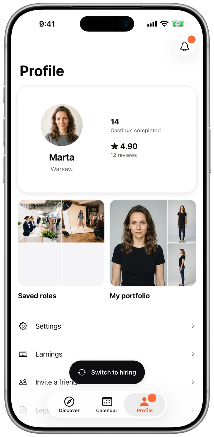 A profile in the Casty app